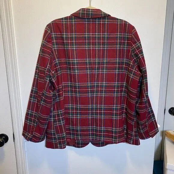 Preppy Chadwicks Wool Blend Red Tartan Plaid Blazer Retro Lined Button Front 22W - Picture 2 of 7